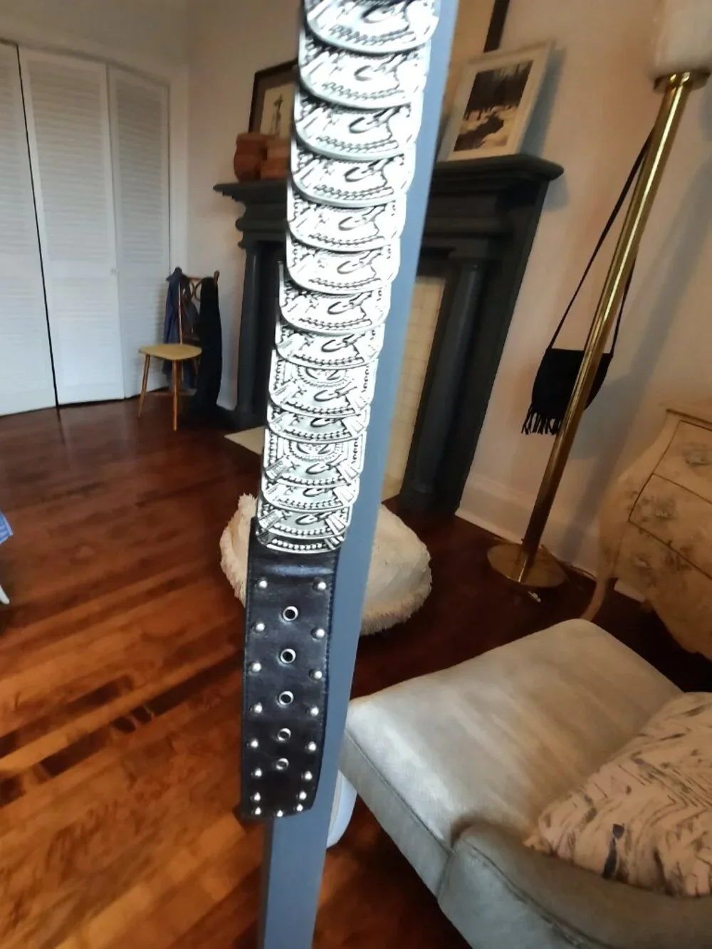 Statement Black Belt with Embossed Silver Detail, large hammered style buckle - Picture 7 of 9